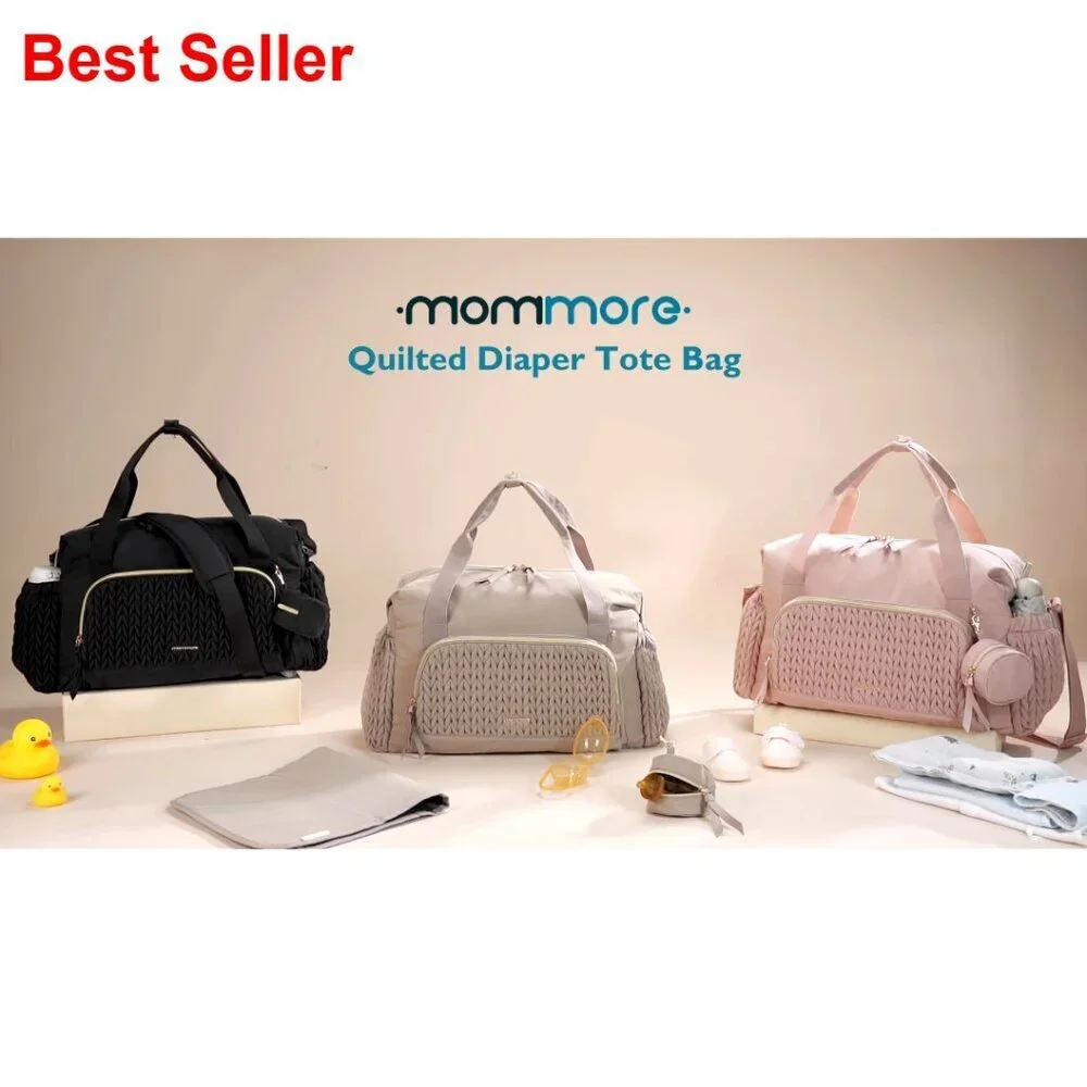 Large Capacity Diaper Tote Bag with Insulated Pockets and Changing Pad
